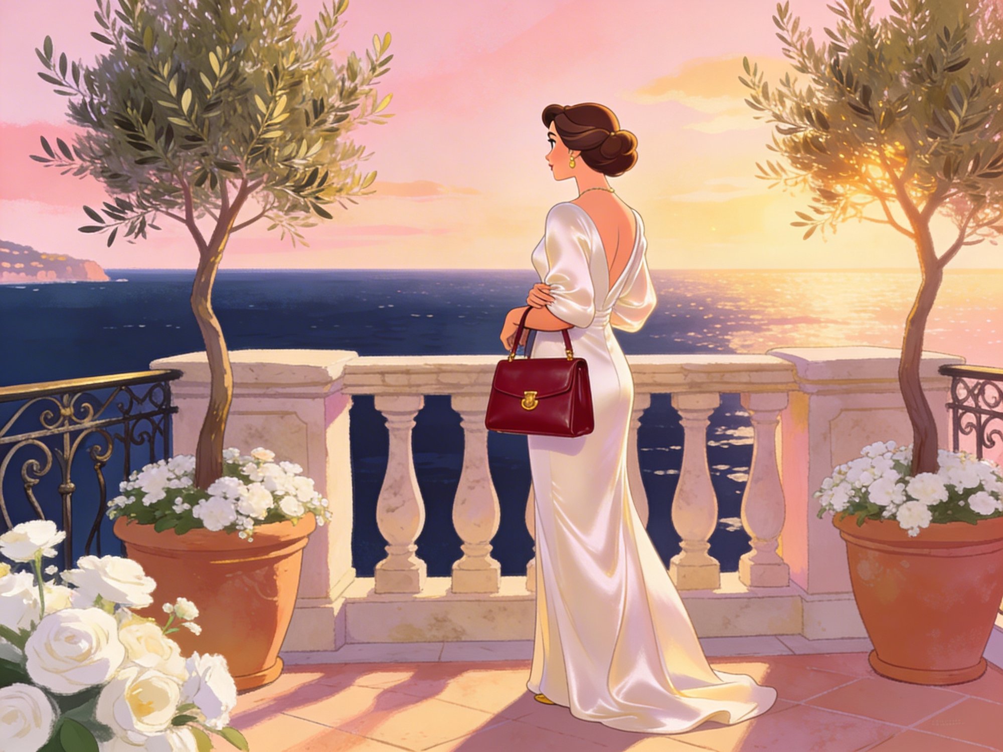 Woman with Bordeaux Classic on Mediterranean terrace